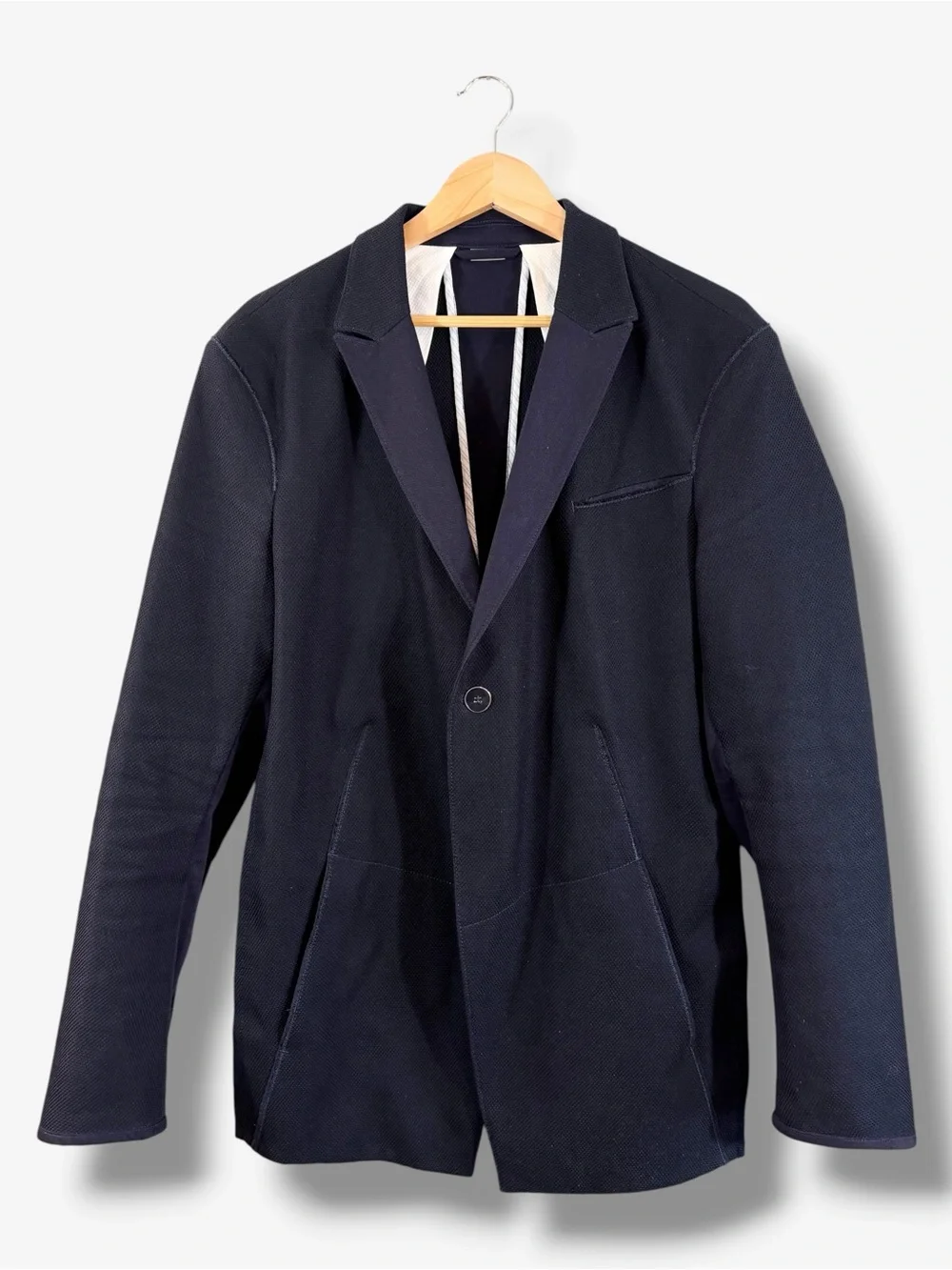Marithe Francoise Girbaud Honeycomb Blazer Size 36 Navy Unstructured One Button